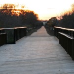 Looking west to Polk St from the Nicklaus Family Bridge over the Prairie River at its confluence with the Wisconsin River.